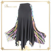 ダンス衣装 社交ダンス レディース レッスンウェア ブラック系 ピンク系 パープル系 ブルー系 グリーン系 イエロー系 オレンジ系 スカート レッスン ステージ衣装 フリンジ風 スカート丈 ミモレ丈風 練習着 ダンス発表会 華やか ブラック 黒 マルチカラー ウエストゴム フレア 切替デザイン 大きく広がる裾 動きやすい ポリエステル ダンスコーデ 社交ダンススカート ラテン モダン 競技 フィット感 伸縮 ストレッチ 柄ラインカラフル 裾広がり 裾フレア 衣装 女子 カラフル スリム見え 黒ベース