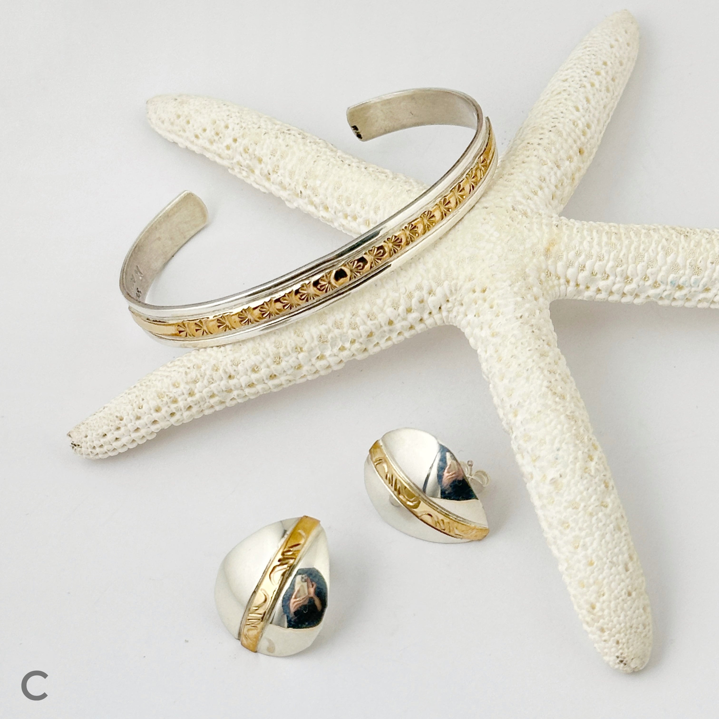 Indian Jewelry 》Silver x Gold Coating 6mm幅 コンビ スタンプワーク