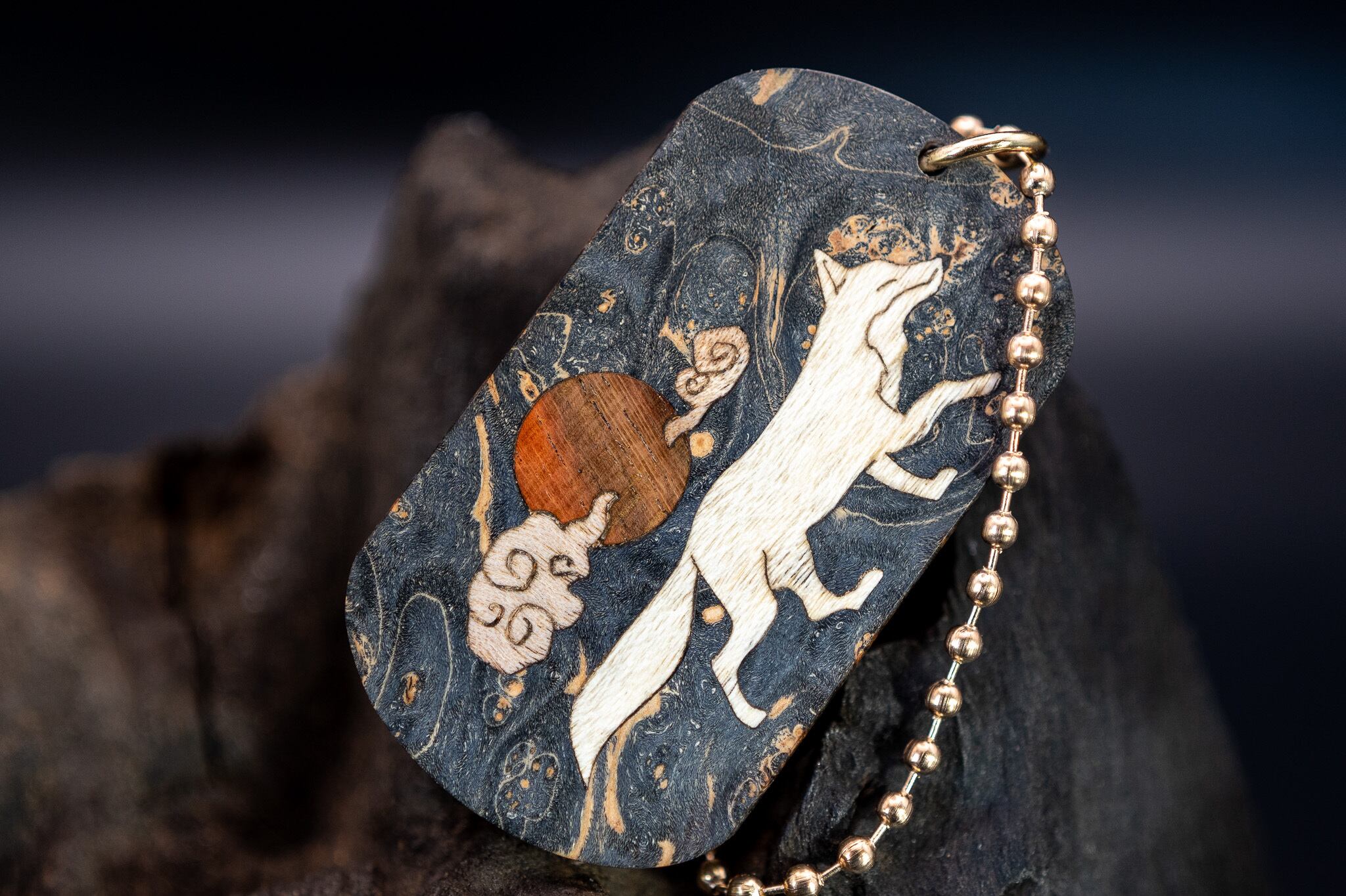 スタビライズウッド メープルバール ドッグタグ 象嵌 十五夜きつね