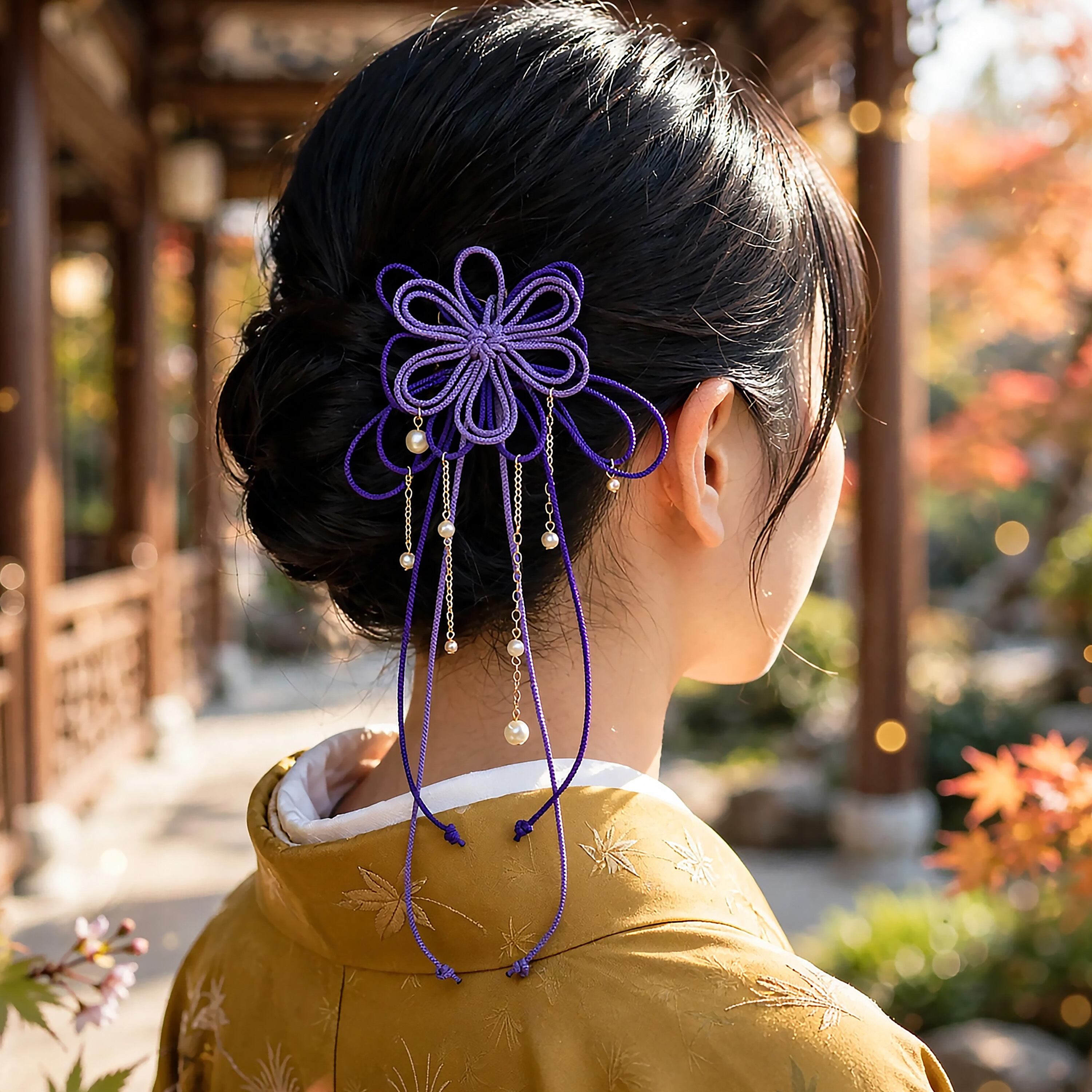 飾り結びヘアコーム(小)「密、其レハ」(淡紫×濃紫)【軽量で簡単和装ヘア】浴衣・着物・七五三や成人式に。