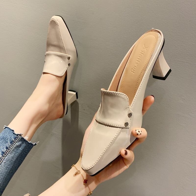 英国スタイルの小さな革の靴の女性のネット赤インファッション野生のレトロなハイヒール尖った先のとがったハーフスリッパ女性がミュラーの靴を履く 部族の婦人靴7166850