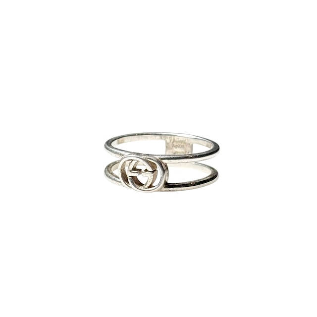 GUCCI silver double hoop logo ring