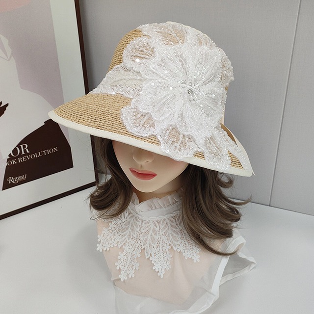 Lace flower straw visor　B4290