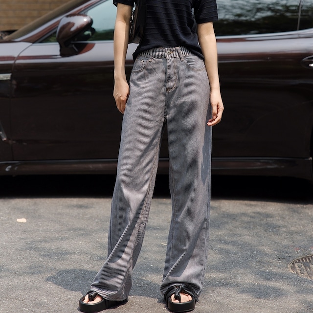 striped casual straight pants