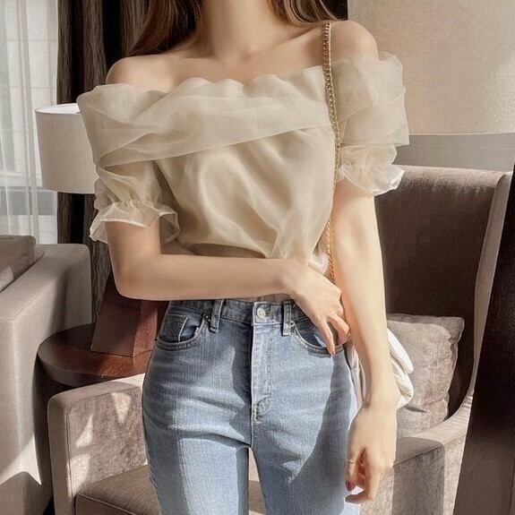 トップス レディース ブラウス オフショルダー 肩見せ パフスリーブ 半袖 チュール かわいい 大人可愛い きれいめ シンプル カジュアル 大人 上品 清楚 フェミニン おしゃれ かっこいい 大人女子 ラブリー キュート ガーリー モダン セクシー エレガント 抜け感 存在感 主役級 無地 春 夏 秋 10代 20代 30代 40代 通勤 学生 通学 デート お出かけ 女子会 休日 着回し 普段使い 韓国 コーデ スタイル 合コン 散歩 旅行 レース シフォン 爽やか アプリコット フリーサイズ 送料無料