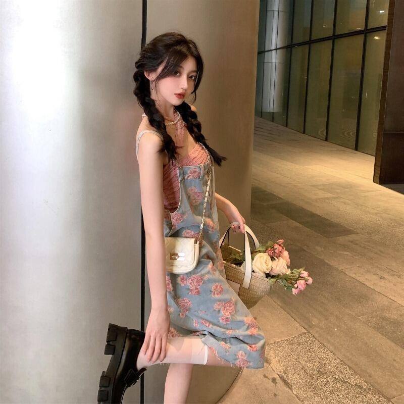 ブラックスタンダードスリム薄手ドレス レディースルーズ レトロ ブラックストロベリース15885050942