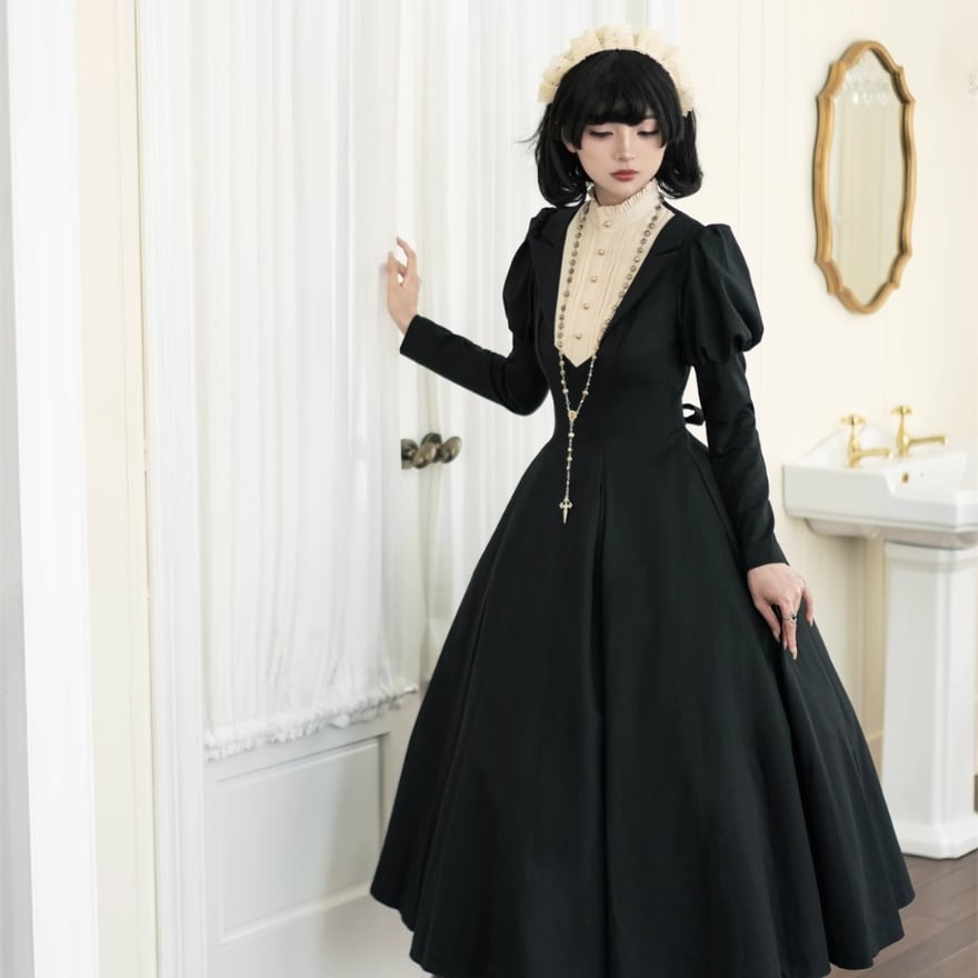 ロングワンピース 修道女風 シスター ダークゴシック 闇かわいい black
