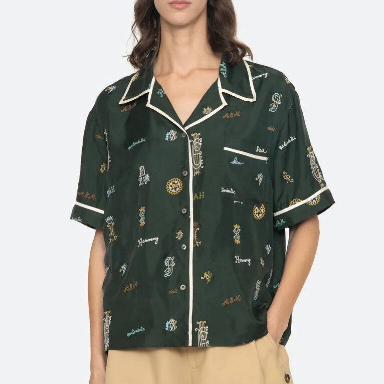 SEA NY JULIET EMB S/SLV TOP GREEN
