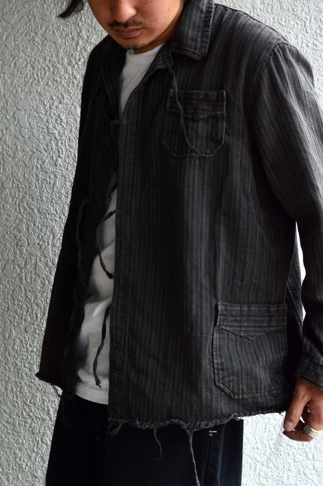 VENTITANK PROJECT Bulgarian Army 1950's-60's Dead Stock Custom Remade & Dyed Sumi Kuro Sleeping Shirt Jacket Type Red Multi3 ブルガリア軍 スリーピングシャツ ジャケット 50s 黒染め
