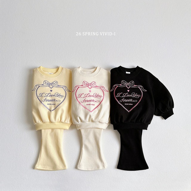 【取寄】vivid-i｜ribbon heart bell bottom set｜リボンハートフレア上下｜XS-JM｜kids&jr｜26 spring