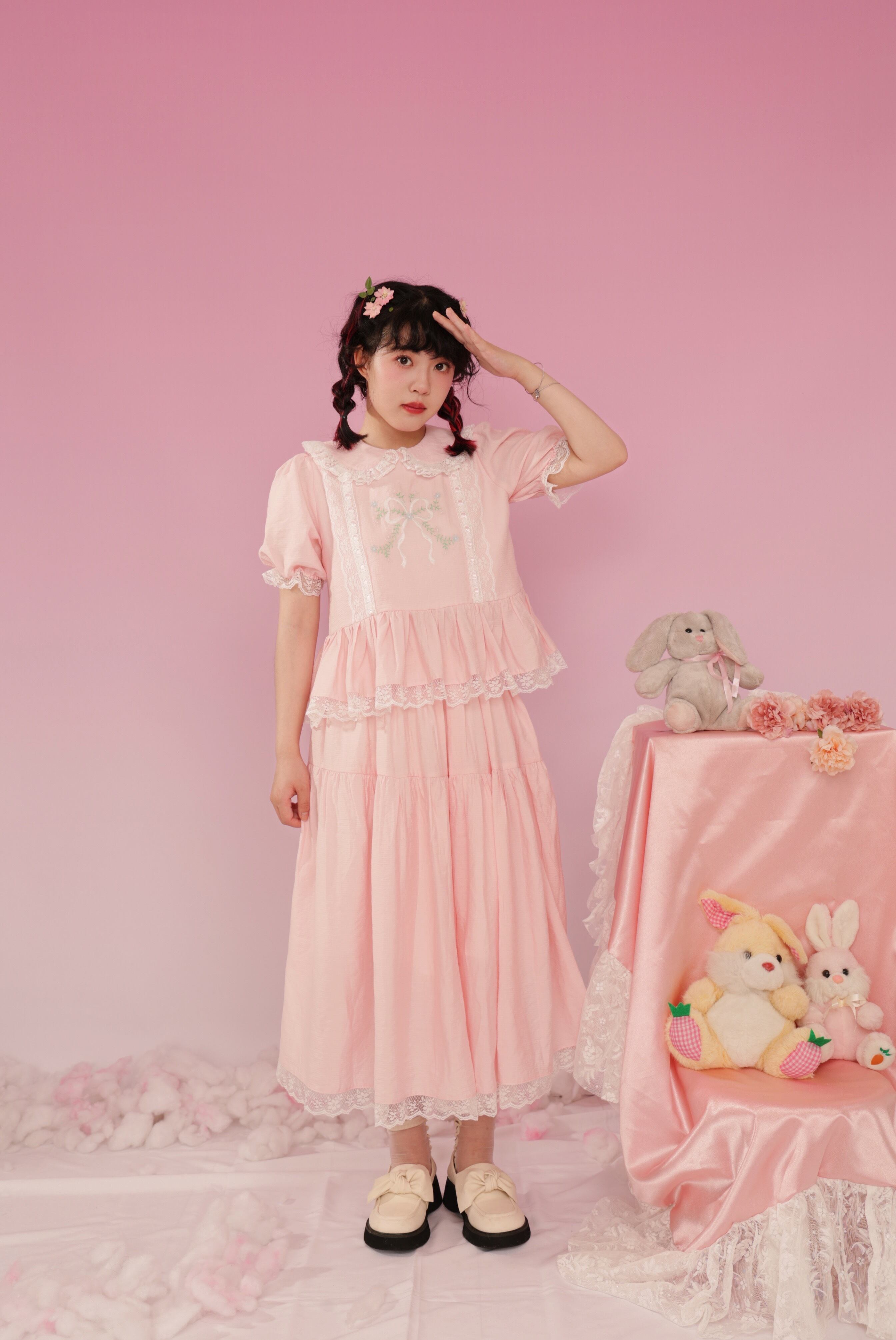トップス】ピンク カジュアル ガーリー かわいい 姫 ワンピース