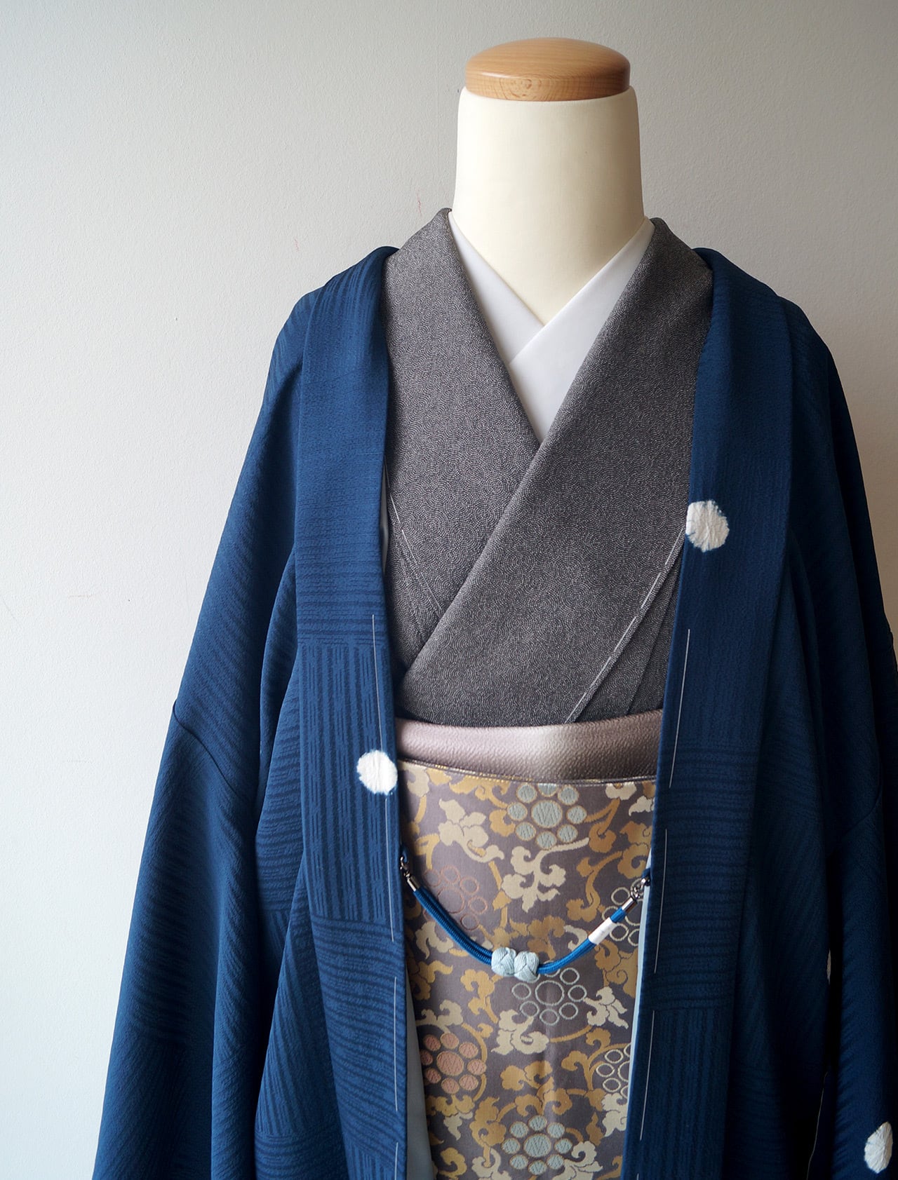 【袷羽織】鉄紺色 崩しに丸絞り柄 袷羽織