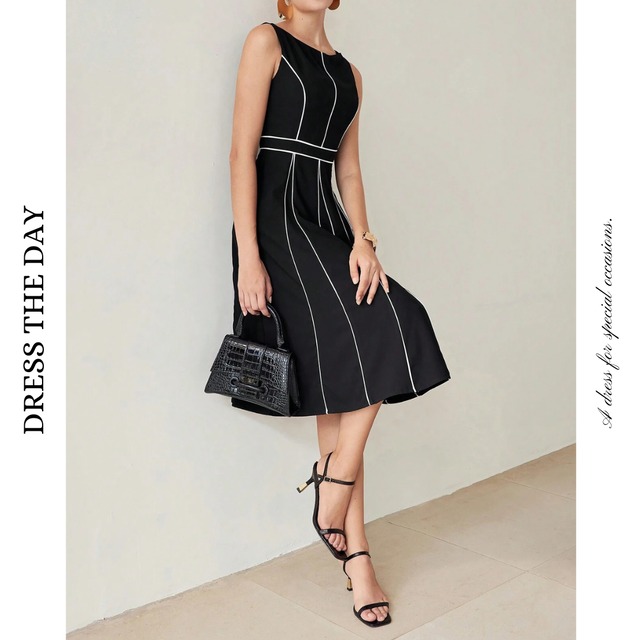 コントラストシンプルミディワンピース W0036