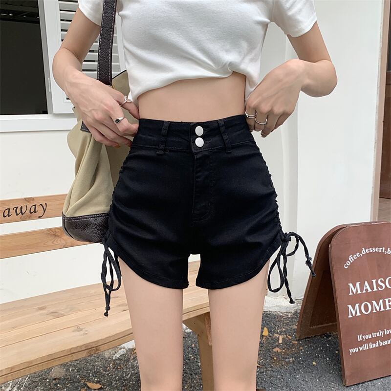 デニムショートパンツ ショートパンツ ホットパンツ ドロスト ボトム ハイウエスト シンプル カジュアル 韓国ファッション 2color S Xl Luluca 韓国トレンドファッションluluca ルルカ
