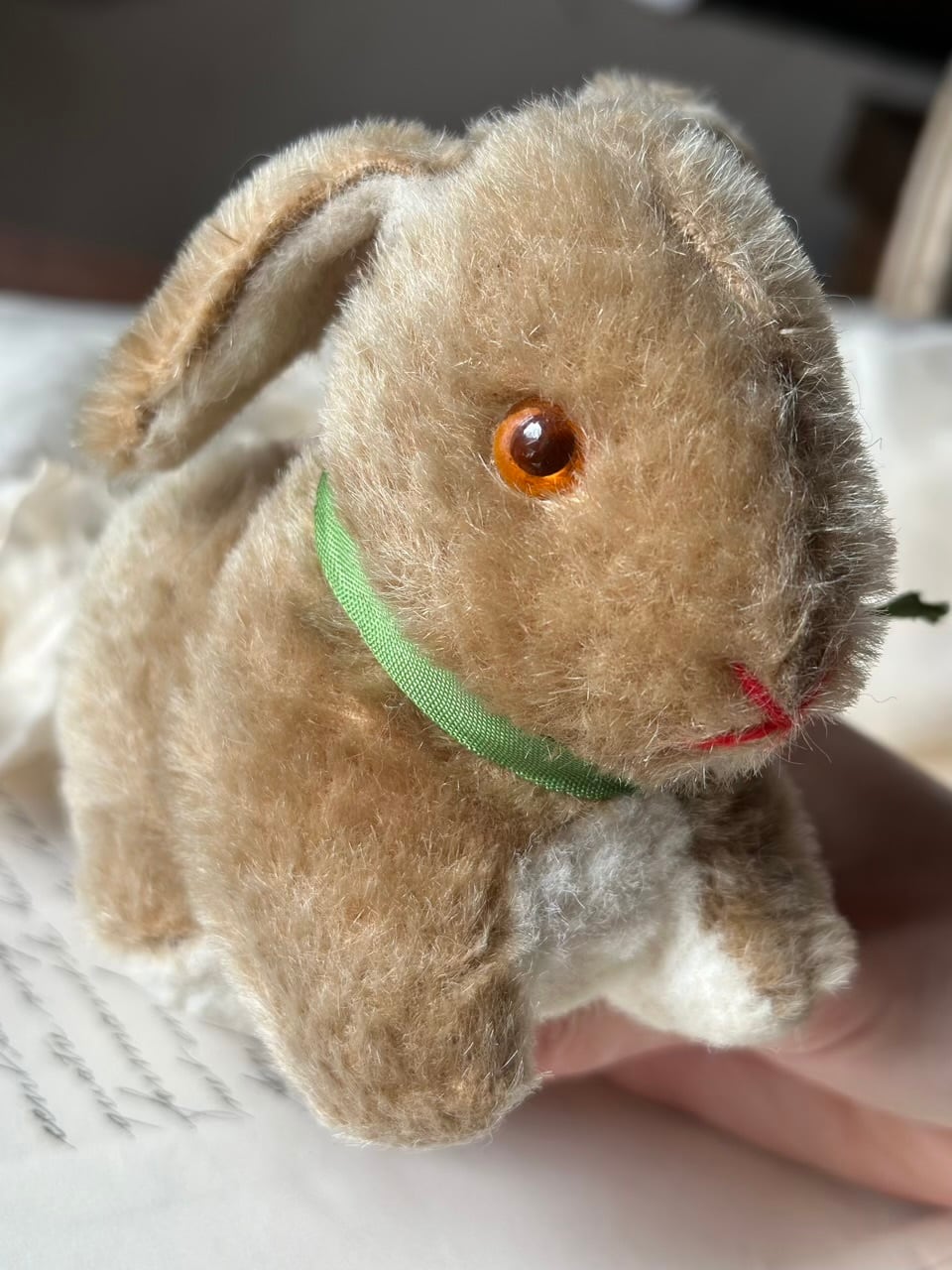 手乗りうさぎ ぬいぐるみ 緑のリボン | Brocante de La Cocotte
