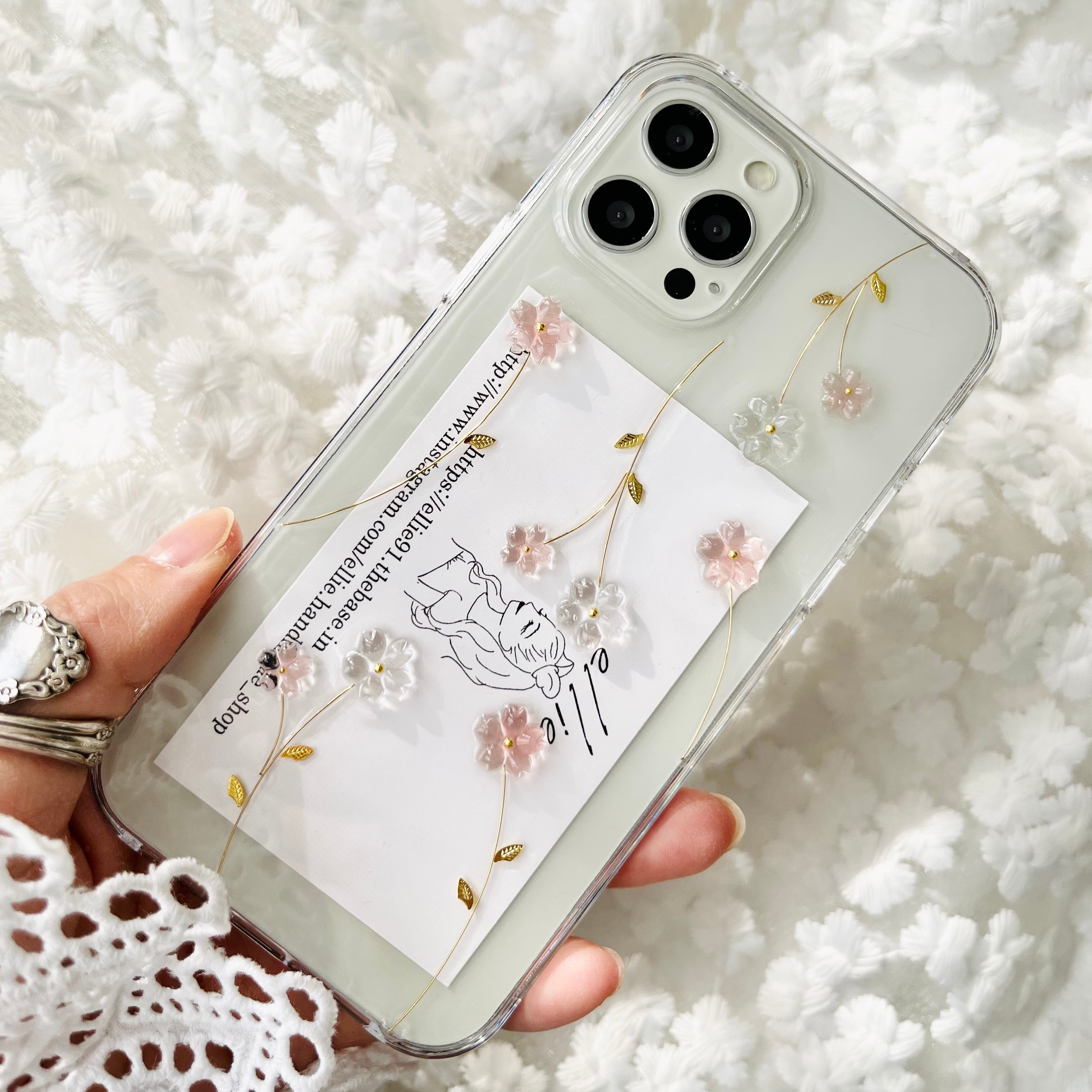 チュールフラワーiPhoneケース cherry blossom 桜 ハンドメイド