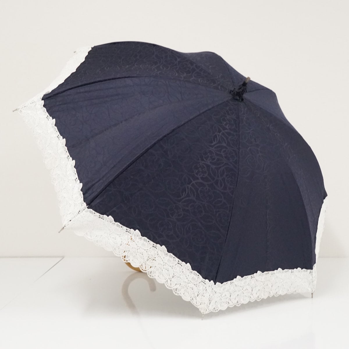 資生堂 日傘 USED美品 フラワー レース ネイビー 高級 晴雨兼用 花椿