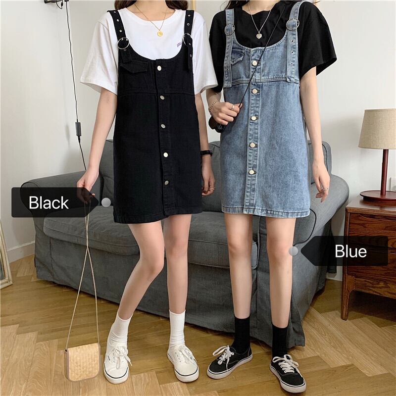 デニムストラップドレスレディースサマードレス2020新バージョンのワイルドルーズシングルブレストサスペンダースカートショートスカートトレンド 1号婦人47148284439