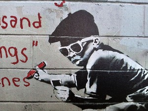 バンクシー「一つの独創的な思想は千の愚かな引用に値する/One Original Thought Worth a Thousand Quotings」展示用フック付きキャンバスジークレ Banksy
