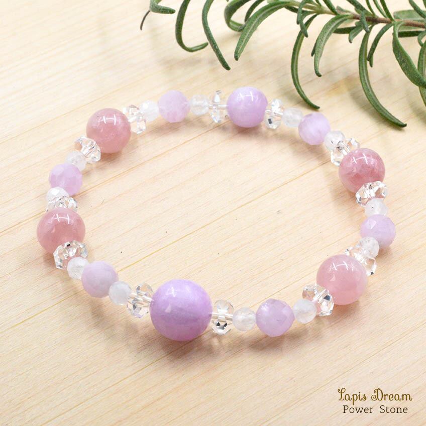 深い愛に包まれ、心が満たされるお守り | クンツァイトとディープローズクォーツのパワーストーン ブレスレット