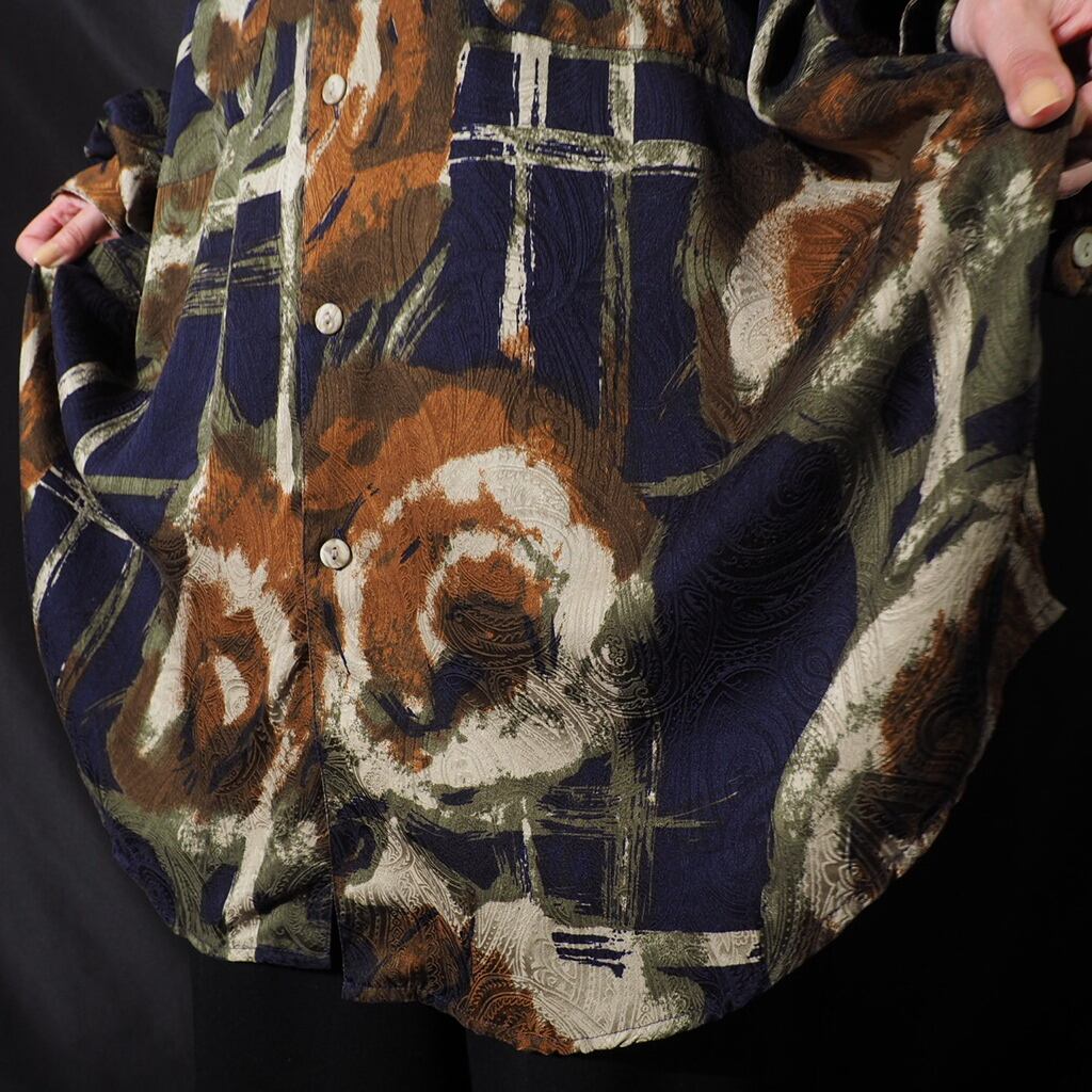 1990s GOOUCH retro art × openwork paisley full pattern silk shirt