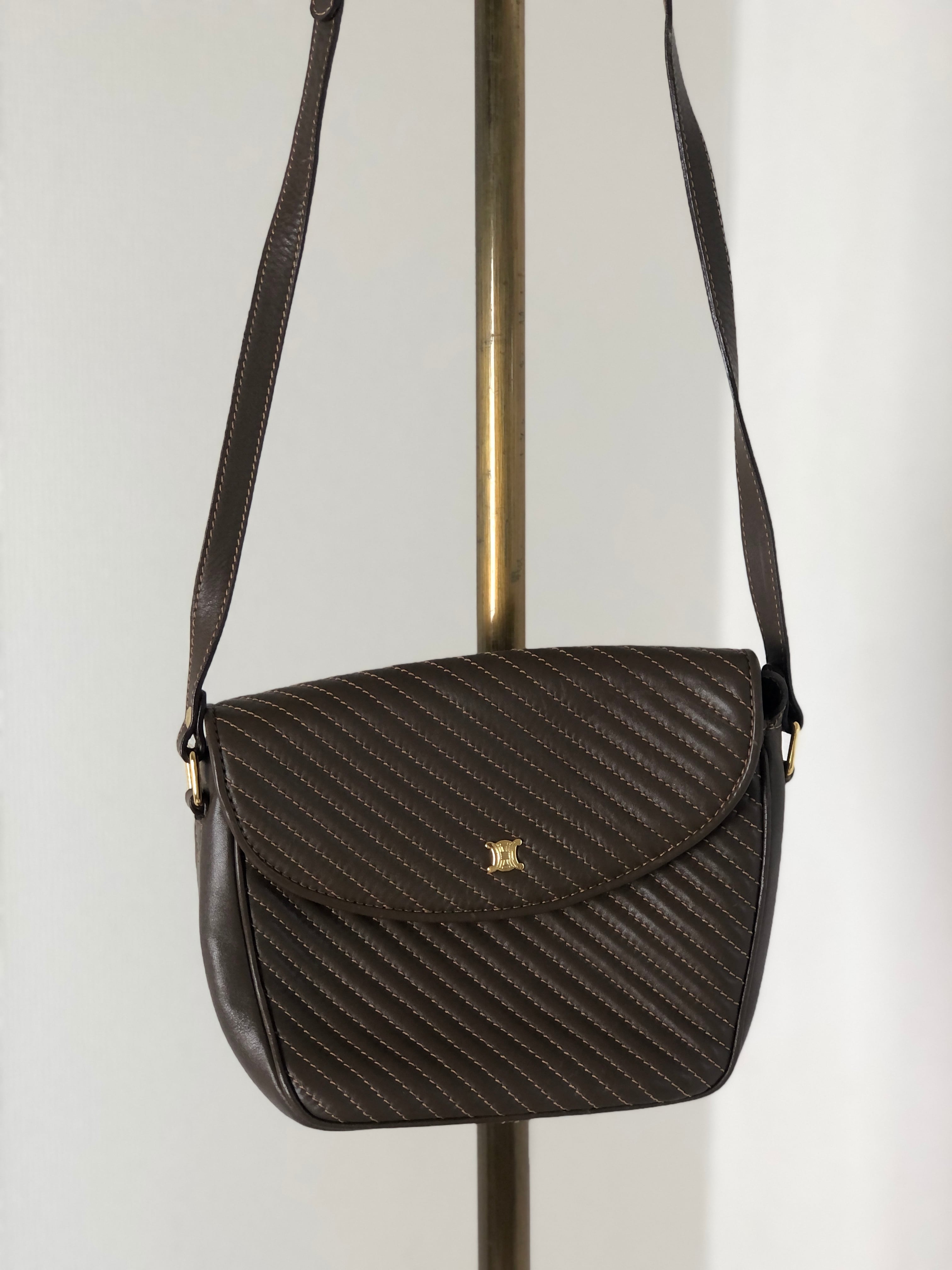 CELINE セリーヌ ブラゾン バイアステッチ ショルダーバッグ ブラウン