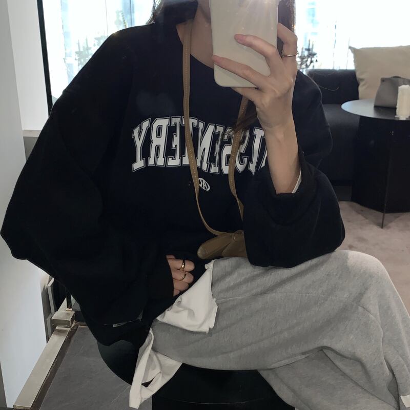 プリントセーター オータムウィンタースタイルラウンドネックルーズベルベットトップス ロング 秋物 冬物 Oネック クレセントシティ79950595698