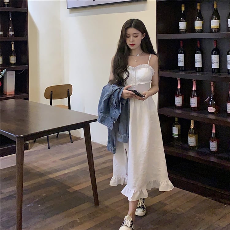 ワンピース キャミソール フレアスカート フレアワンピース 膝丈 ひざ丈 膝下 ミモレ 袖なし ノースリーブ フレア セミフレア 細身 Aライン プリーツ シフォン フリル ウエストゴム かわいい 大人可愛い 大人女子 こなれ感 ラフ ラブリー キュート ガーリー とろみ感 抜け感 キャミワンピ ワンピース キャミソール キャミソールワンピース 膝丈