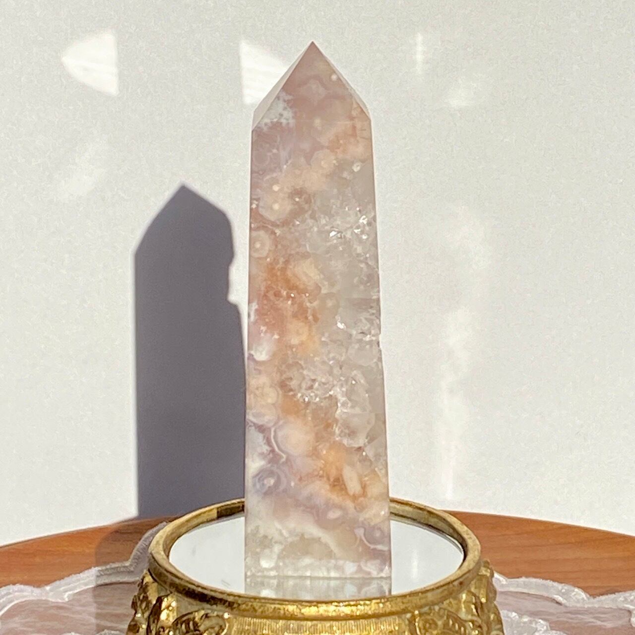 フラワーアゲート x ピンクアメジストのポイント Flower Agate x Pink