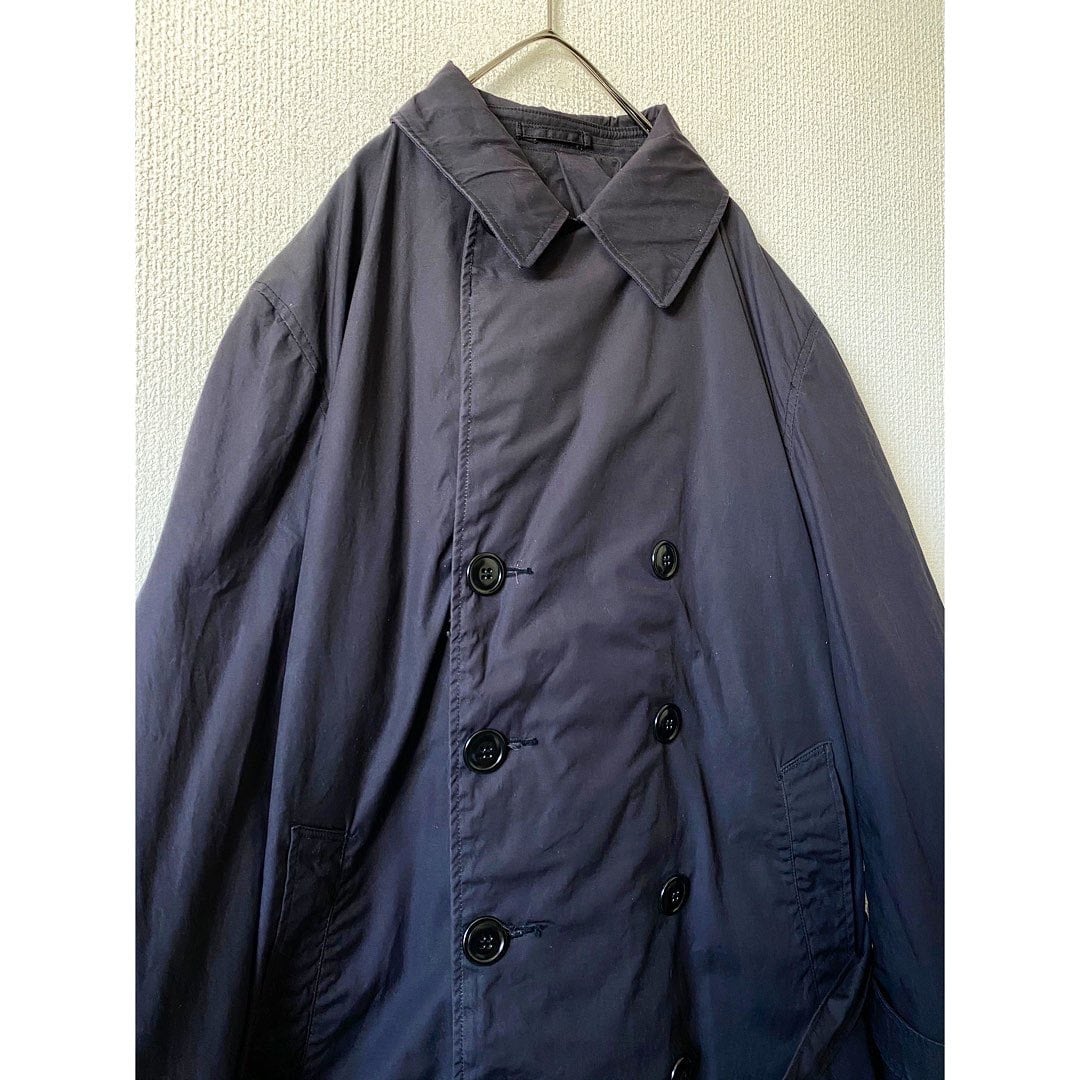 70s us.navy cotton black trench coat﻿