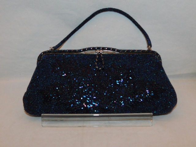 紺色に花模様ビーズビィンテージバック black color bead vintage bag