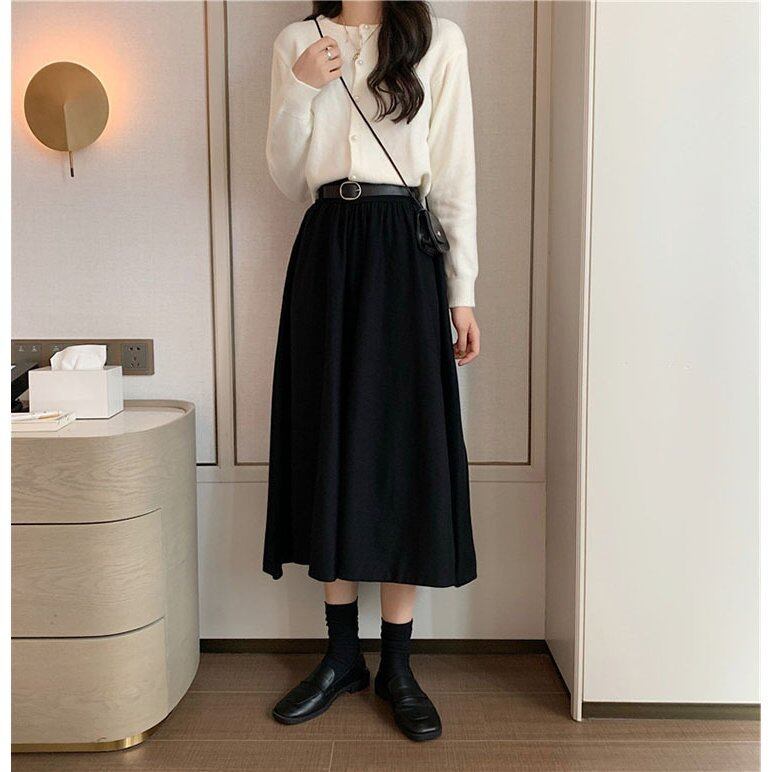 スカート 秋冬 フレアスカート ロング レディース 黒 ロングスカート 無地 シンプル aライン