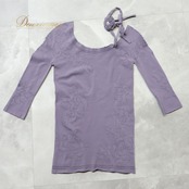 バレエ 衣装 パープル系 チャコット Chacott ノーソーイングニット トップス レッスン 練習 社交ダンス 紫 ストレッチ 伸縮 日本製 花 ノーソーイング 淡い 柔らかい生地 ラインストーン 七分袖