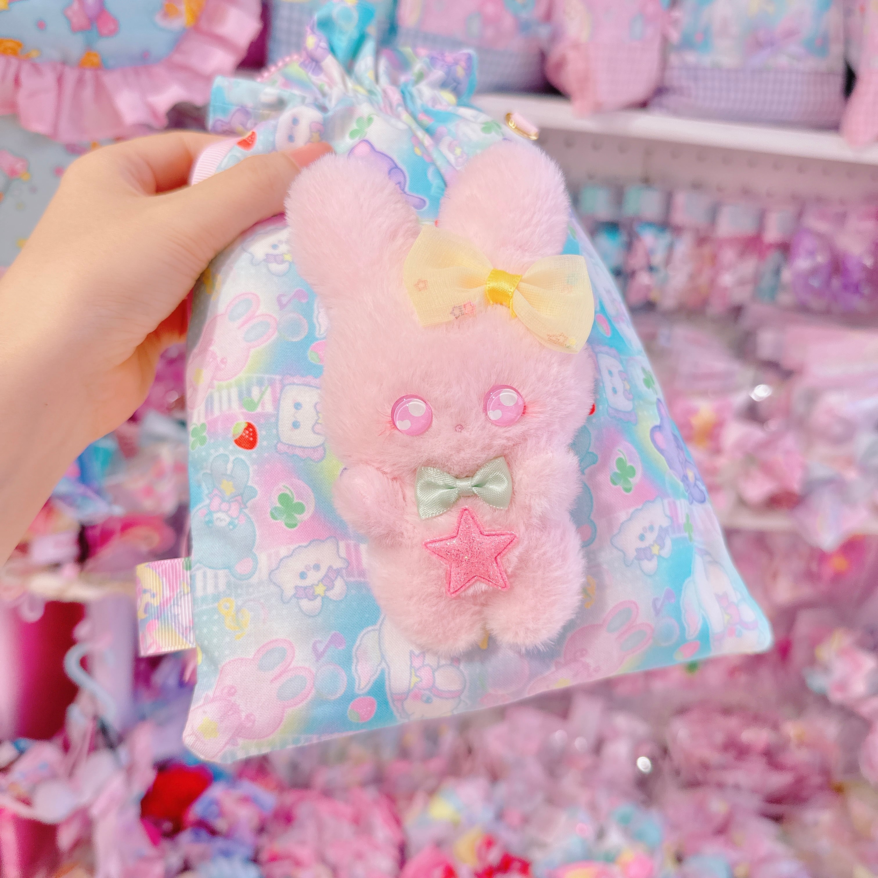 【E7】111-2ぬいぐるみ付2way巾着トートバッグ(ショルダーひも別売)