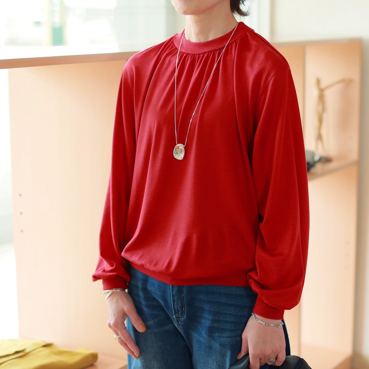 MANON (マノン) ウォッシュドウール ギャザーモックネックネック カットソー