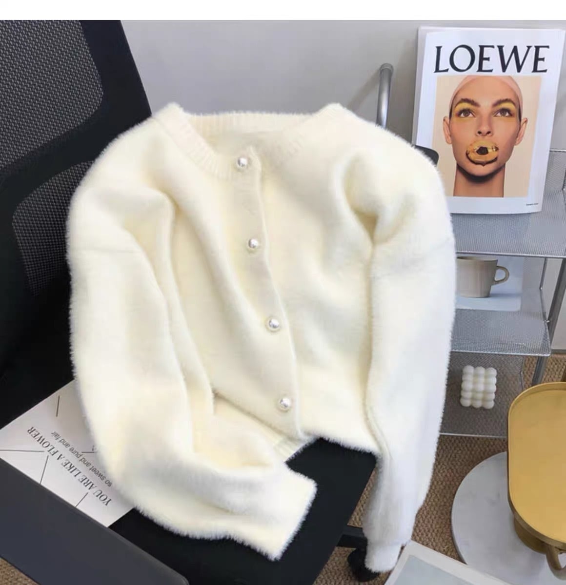 ◆予約◆パールボタンミディシャギーカーディガン(ご注文から1-2週間程でお届け)