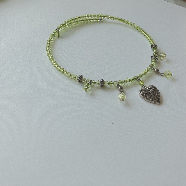 Vintage green beads silver tone heart choker ヴィンテージ グリーン ビーズ シルバートーン ハート チョーカー OBAKEPEACH