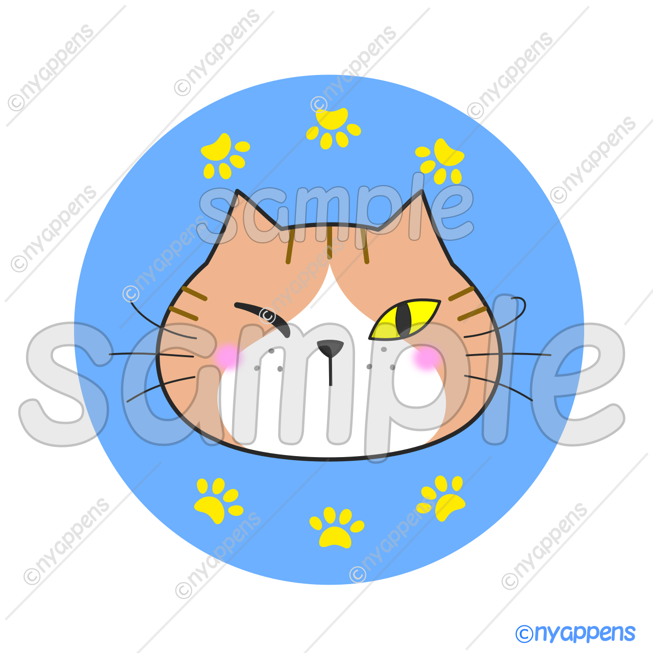 【商用利用OK】ヒゲまる猫イラスト(茶トラ)シールやアイコン、素材に!