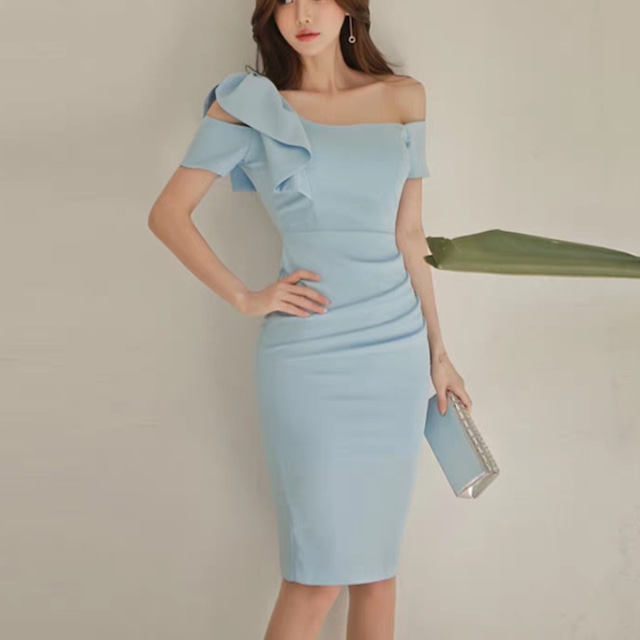 ペンシルスカートフレアスリーブミディアムドレス◇MD0077