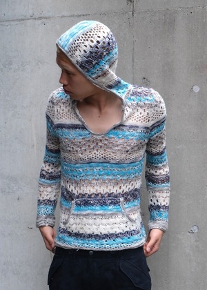 mulch color mesh knit v neck hoodie