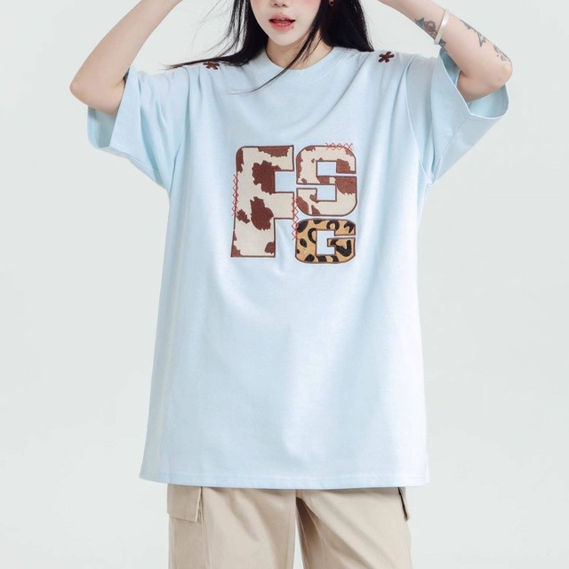 ロゴプリントモチーフハーフスリーブオーバーTシャツ 3col   R01955