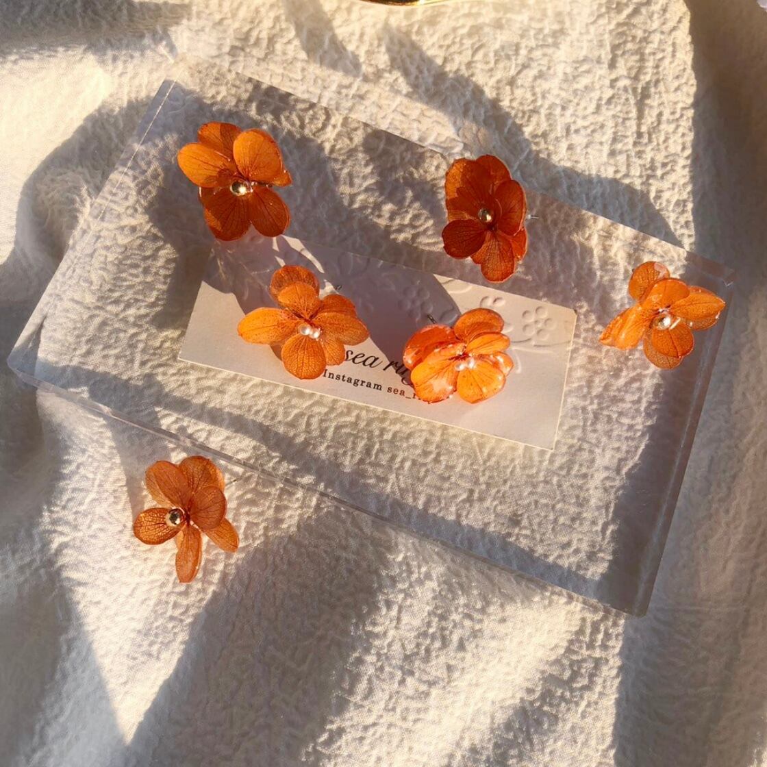 no.893 限定価格 紫陽花のピアス brick orange あじさい 本物の
