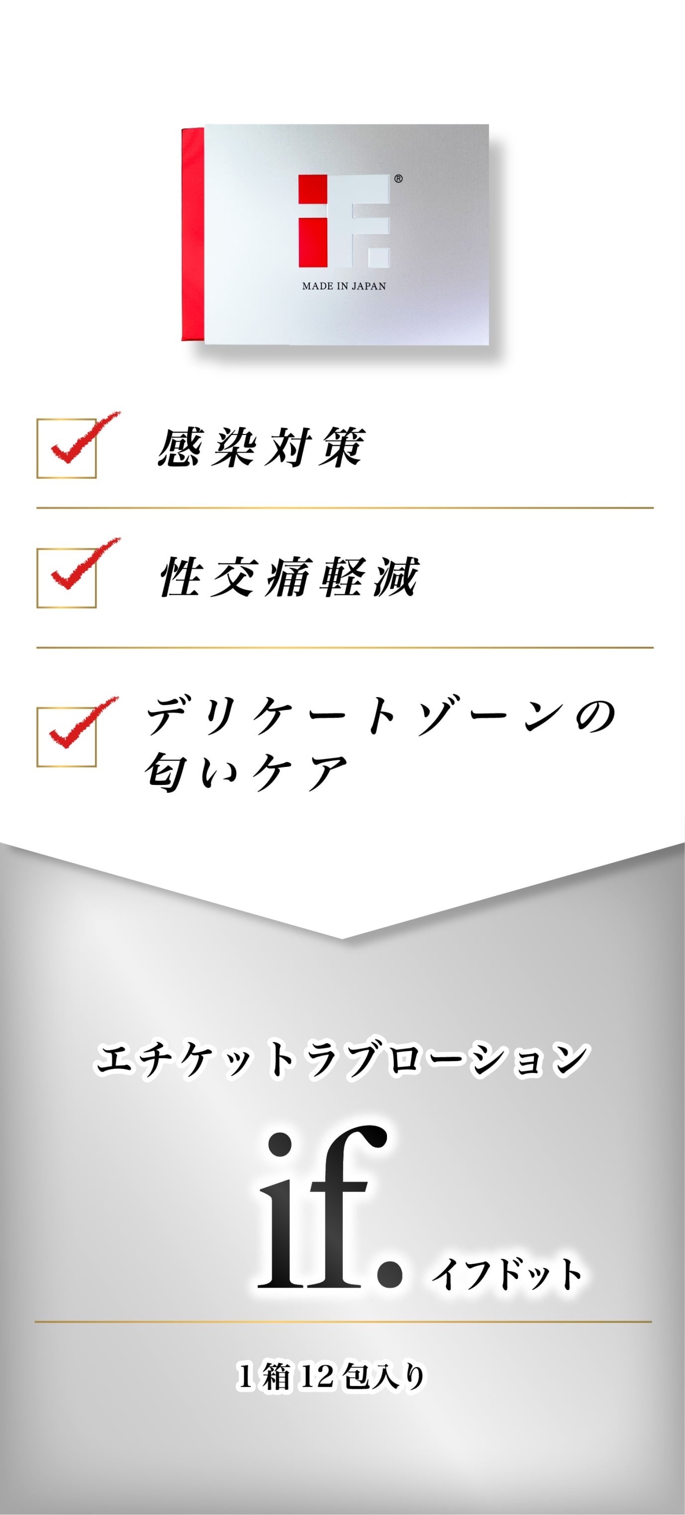 イフドットラブローション 消臭　除菌　日本初エチケットデリケート感染対策、性病　性行痛軽減　潤滑する安心使い切りタイプ60包入 if. 〜除菌剤から作られたエチケットラブローション〜｜Safety Life