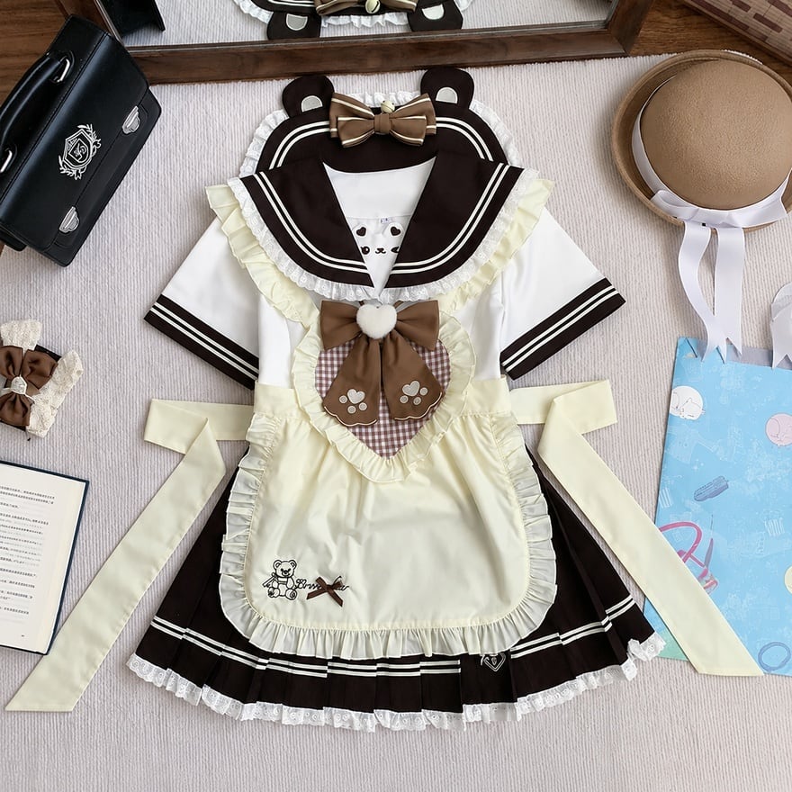 くま耳ショコラ学園のセーラー服 ハートチェックフリルガーリーエプロン