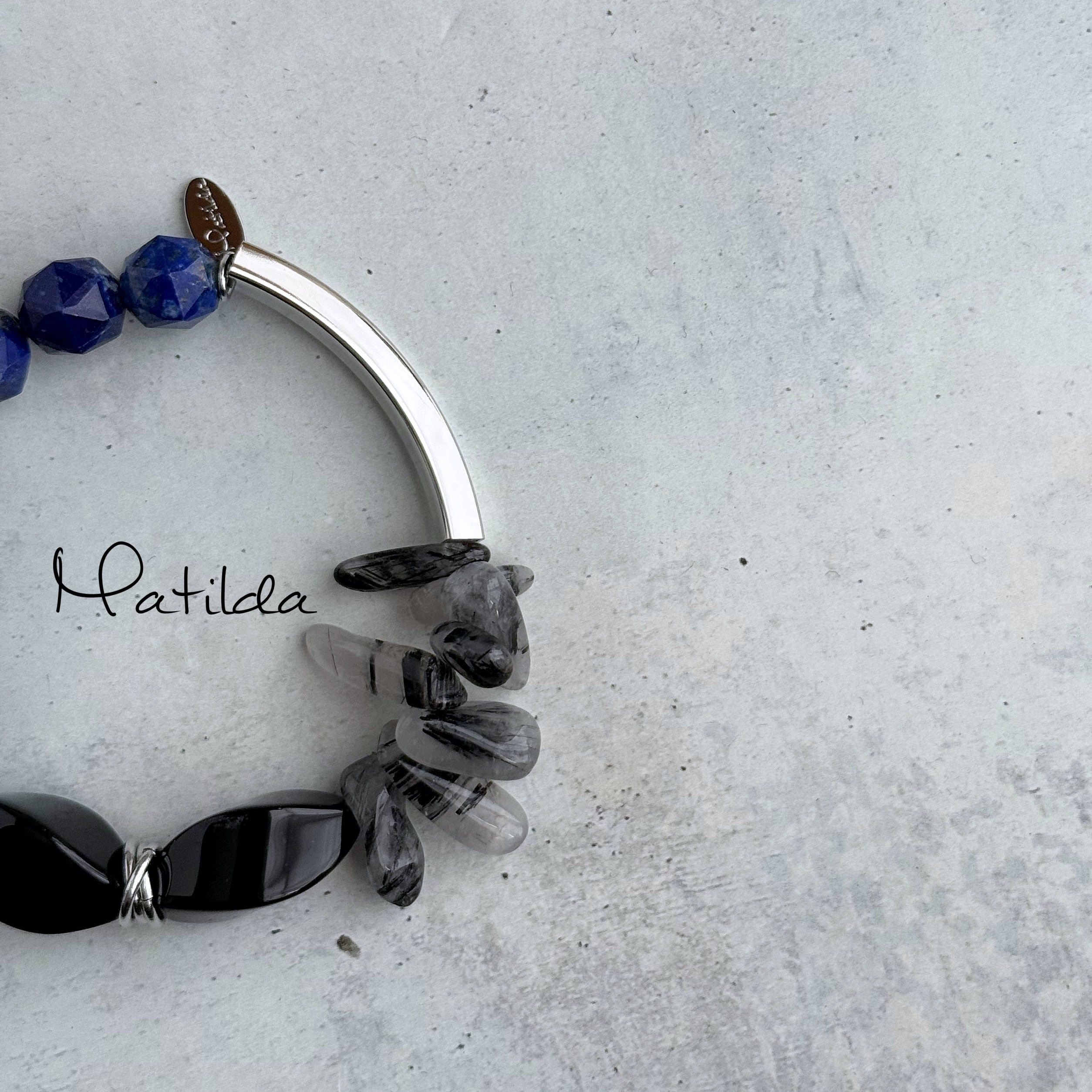 Tube & stone bracelet(オニキス×ラピスラズリ×ブラックルチルクォーツ)