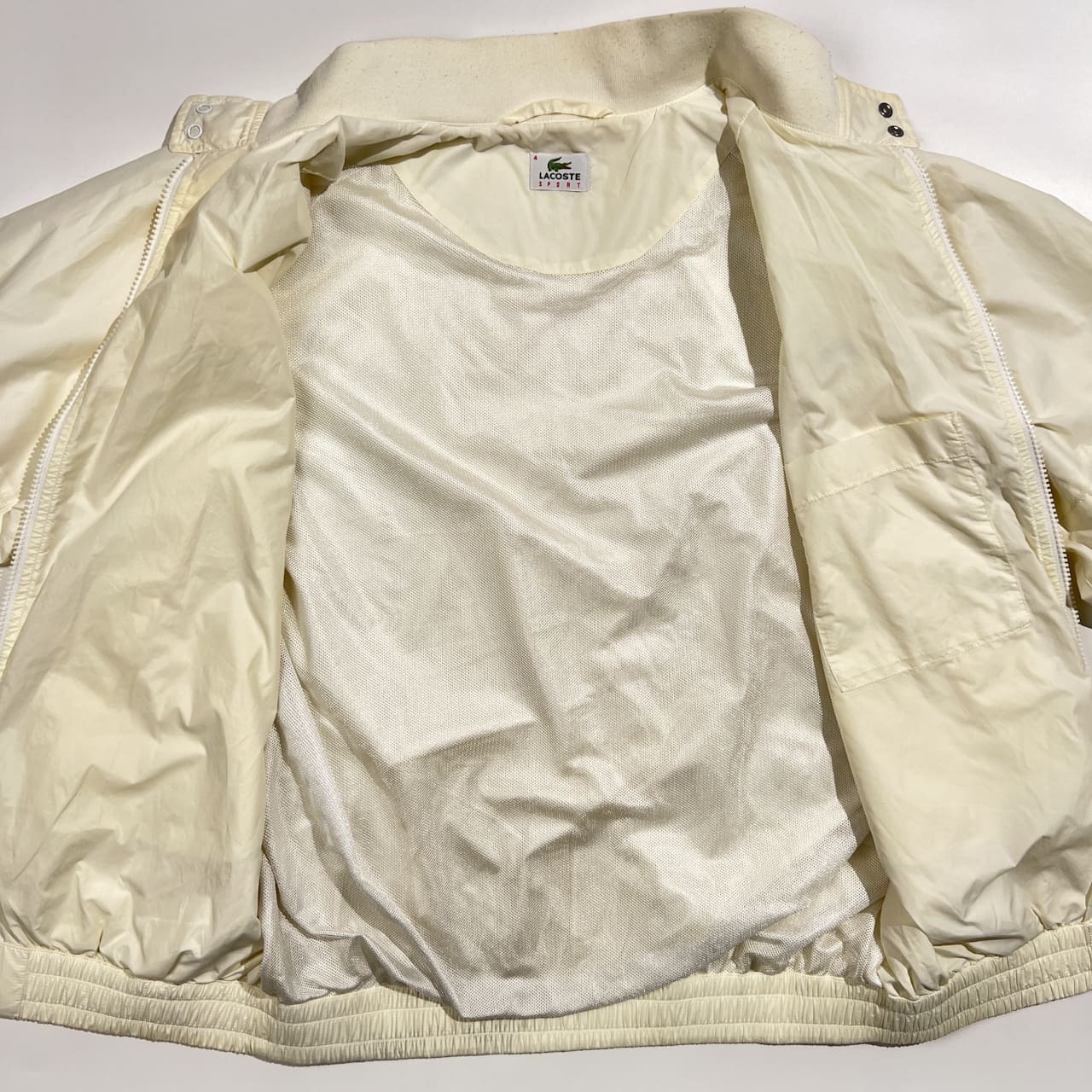 LACOSTE SPORT ラコステ スポーツ 裏メッシュ ナイロン ジップアップ ジャケット 4 /アイボリー系 メンズ ビンテージ