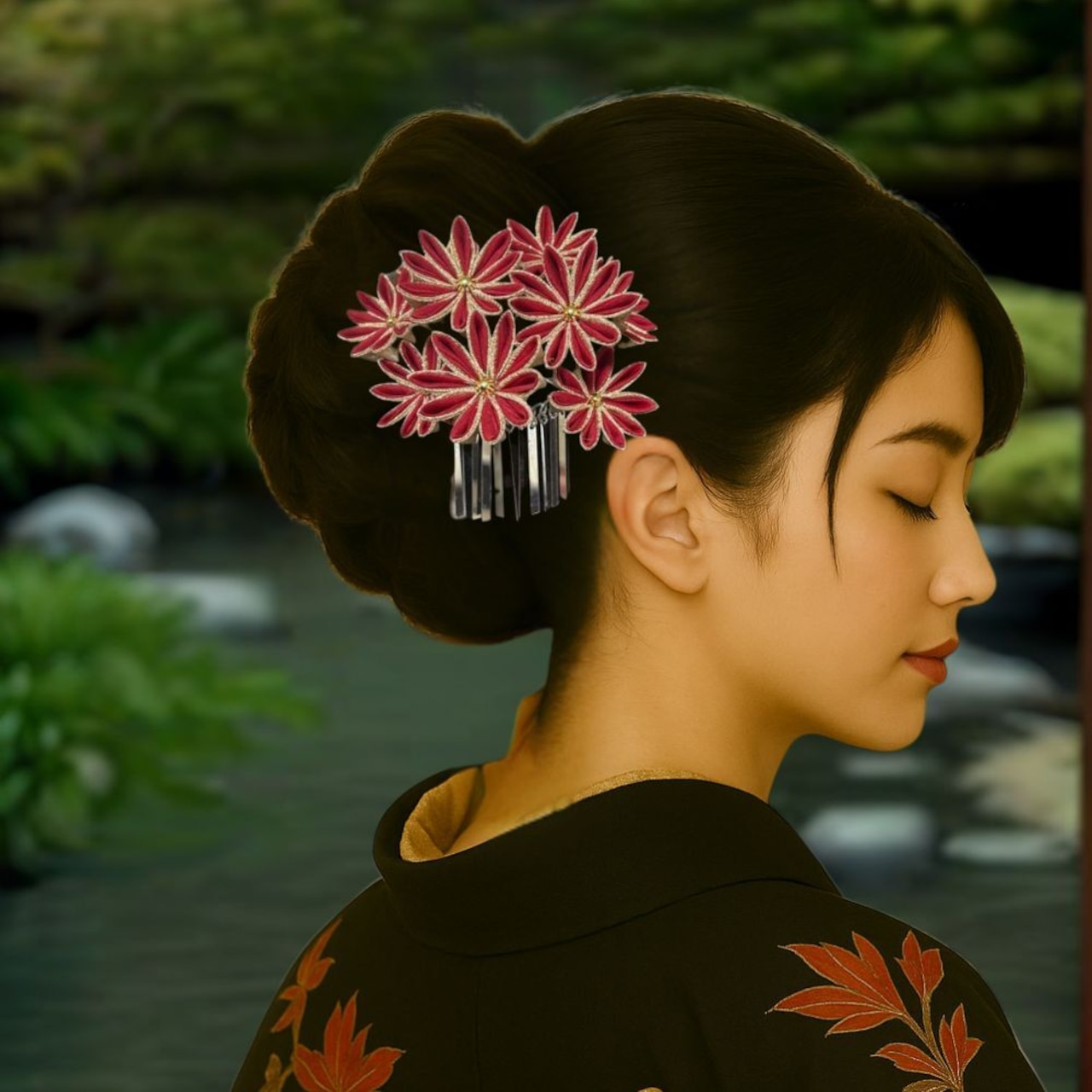 雅紅栄(みやびべにさかえ)| 赤と金が織りなす煌めきのつまみ細工髪飾りセット 成人式・卒業式・結婚式・和装前撮りにおすすめ(S058)・画像16