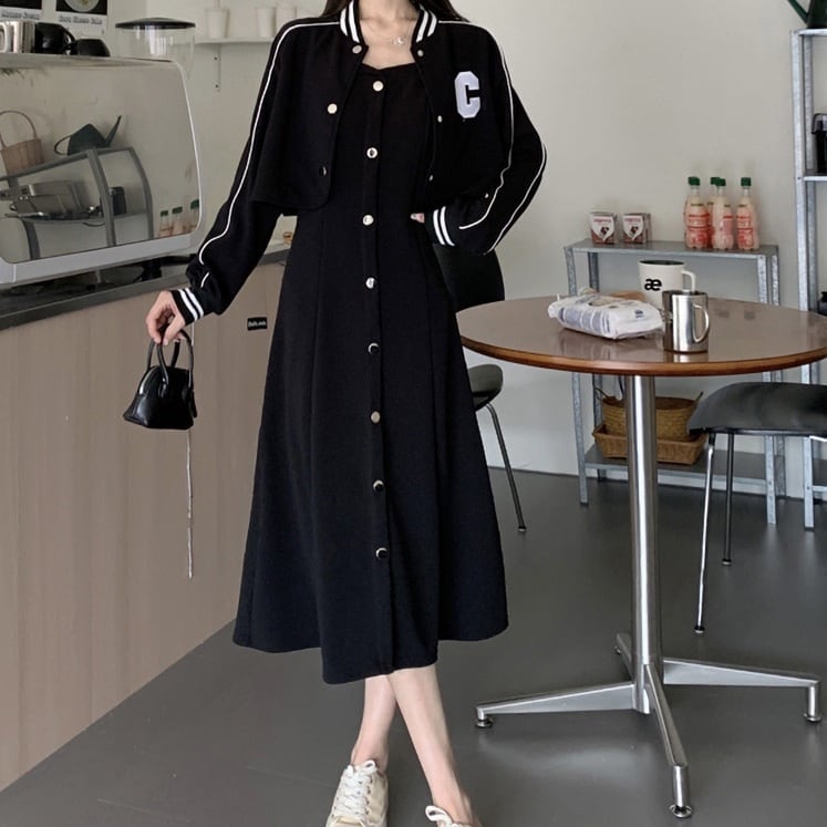 アウター ワンピース ブルゾン シャンパー 膝丈 ひざ丈 膝上 袖あり