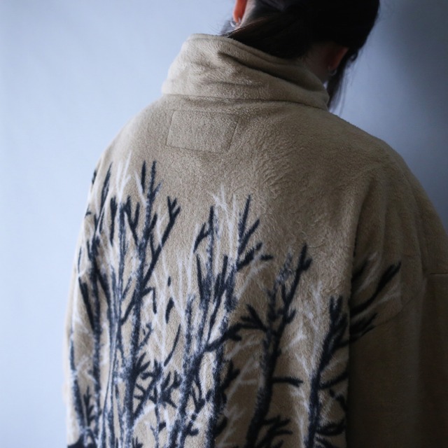 "狼" good animal and tree pattern over silhouette fleece jacket