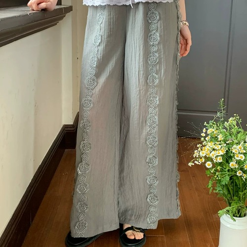 ラインフラワーレースワイドパンツ ・12005